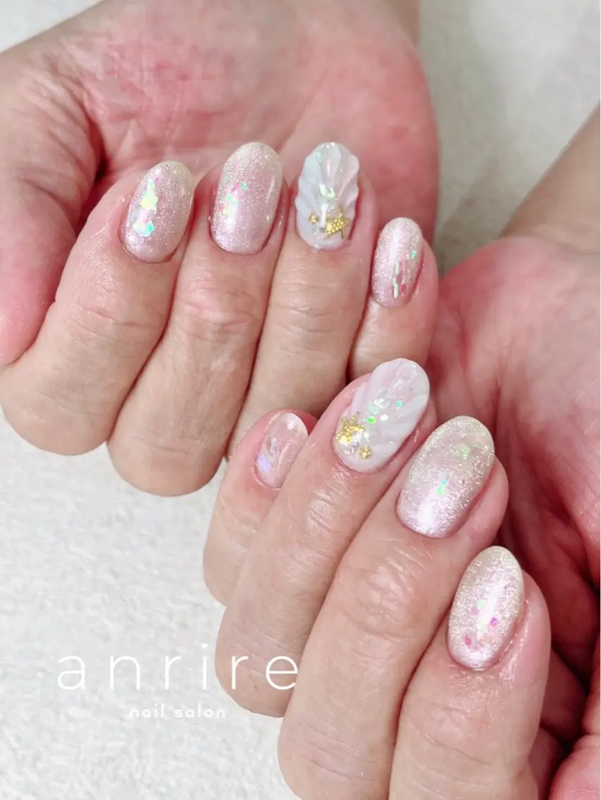 ネイル ブルー ジェルネイル キラキラネイル ラメ(グリッター) マグネットネイル ハンドネイル nailsalon anrireのネイルデザイン