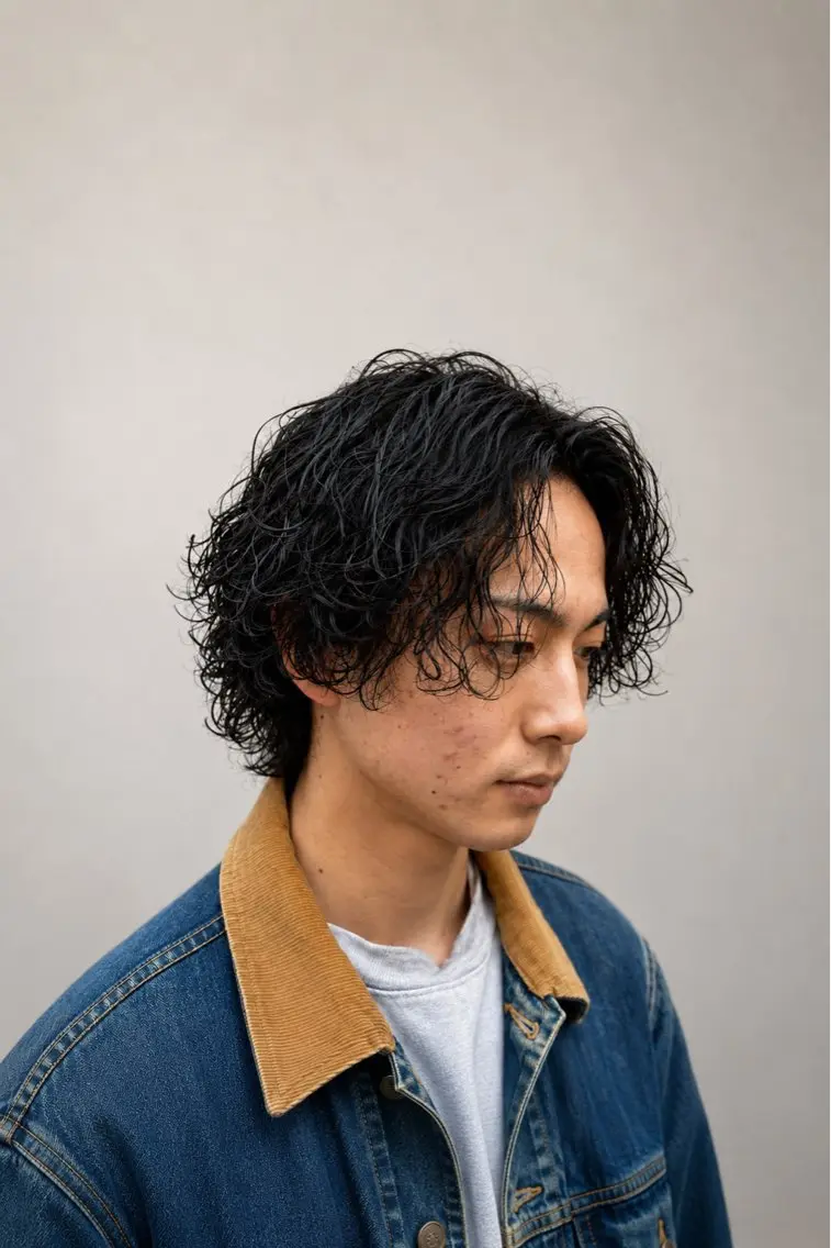 ミディアム パーマ メンズ ミディアムパーマ メンズパーマ 波巻きパーマ 川﨑 大暉のヘアスタイル