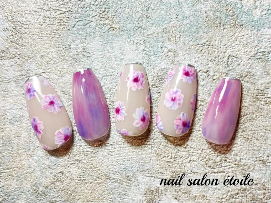 ネイル アートネイル フラワーネイル ジェルネイル ピンク 春ネイル ハンドネイル nail salon étoileのネイルデザイン