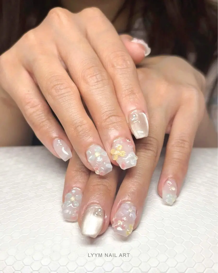 ネイル クリアネイル ジェルネイル 韓国ネイル ぷっくりネイル 夏ネイル ハンドネイル LYYM Salonのネイルデザイン