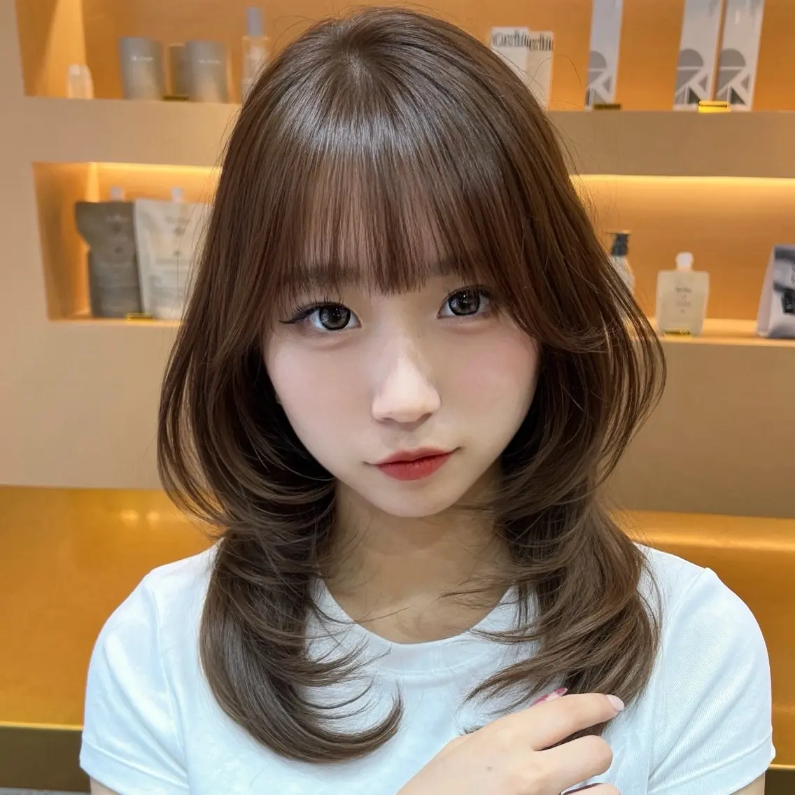 セミロング カラー ベージュカラー レイヤーカット カット ヘアカラー トリートメント ✨カチモリ✨レイヤー 韓国ヘア🇰🇷ゆいのヘアスタイル