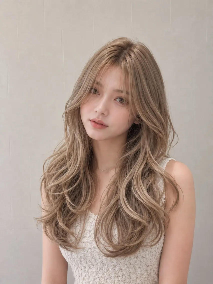 ロング レイヤーカット ヘアカラー ハイトーン/韓国 YUKIのヘアスタイル