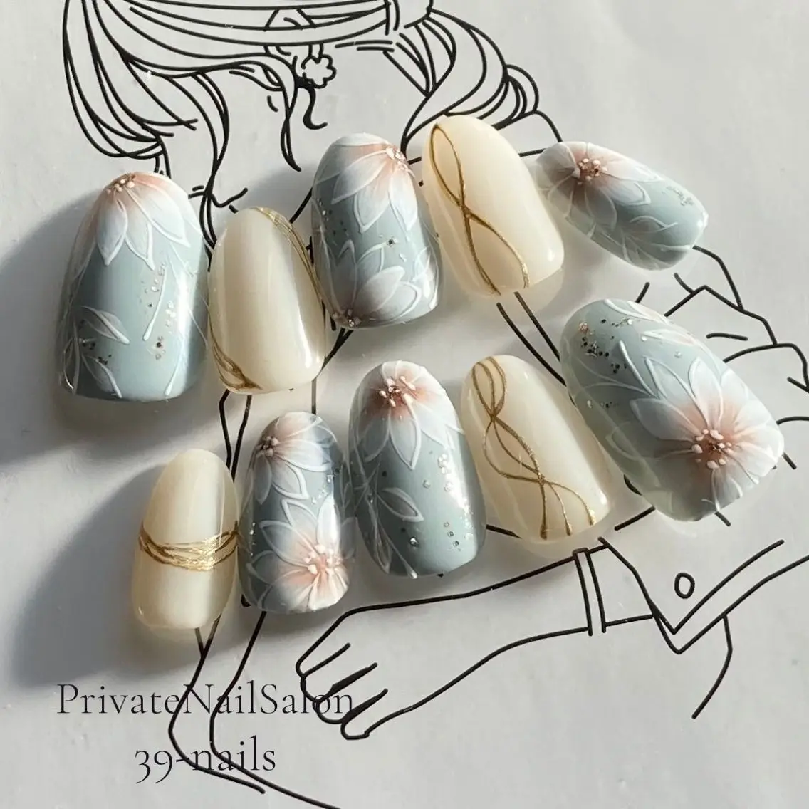 ネイル 成人式 フラワーネイル キラキラネイル ニュアンスネイル ブライダルネイル ハンドネイル 39-nails EharaMikuのネイルデザイン
