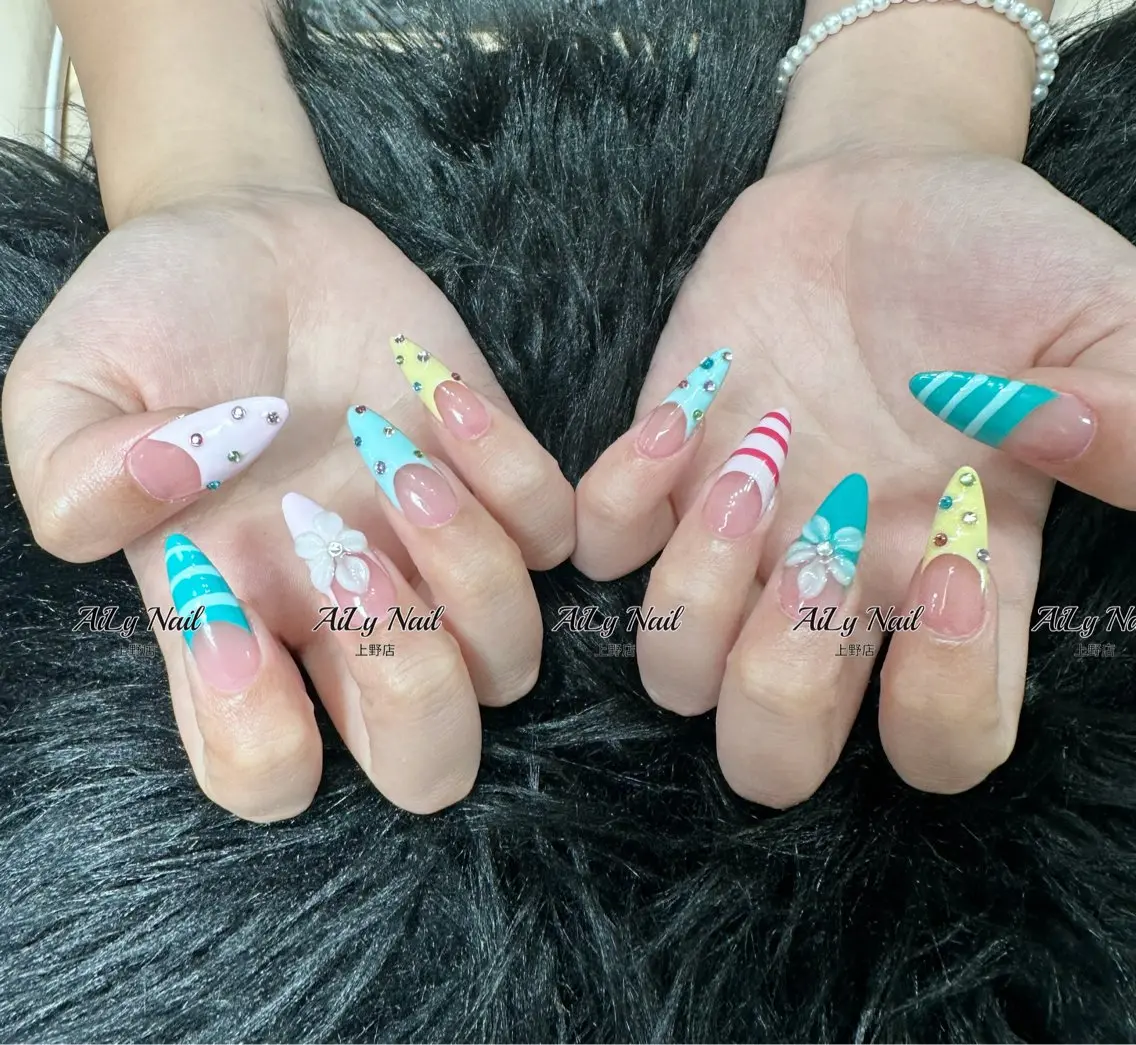 ネイル べっ甲ネイル ボルドー ブラウン キラキラネイル 韓国ネイル ハンドネイル AiLy Nail 上野店のネイルデザイン