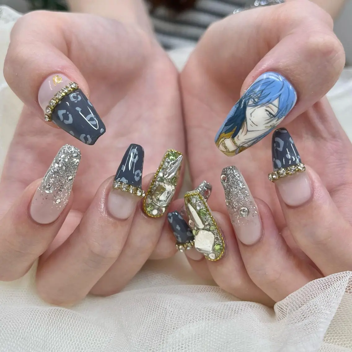 ロング ネイル ストーンネイル ハンドネイル 池袋痛ネイル Nok. 渡辺のネイルデザイン