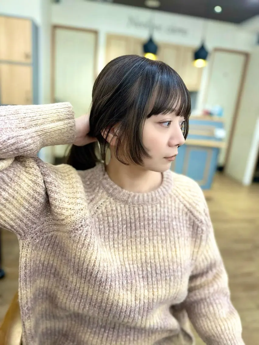 セミロング カラー パーマ ヘアアレンジ メンズ キッズ レイヤーカット/ 巻ける縮毛矯正のヘアスタイル