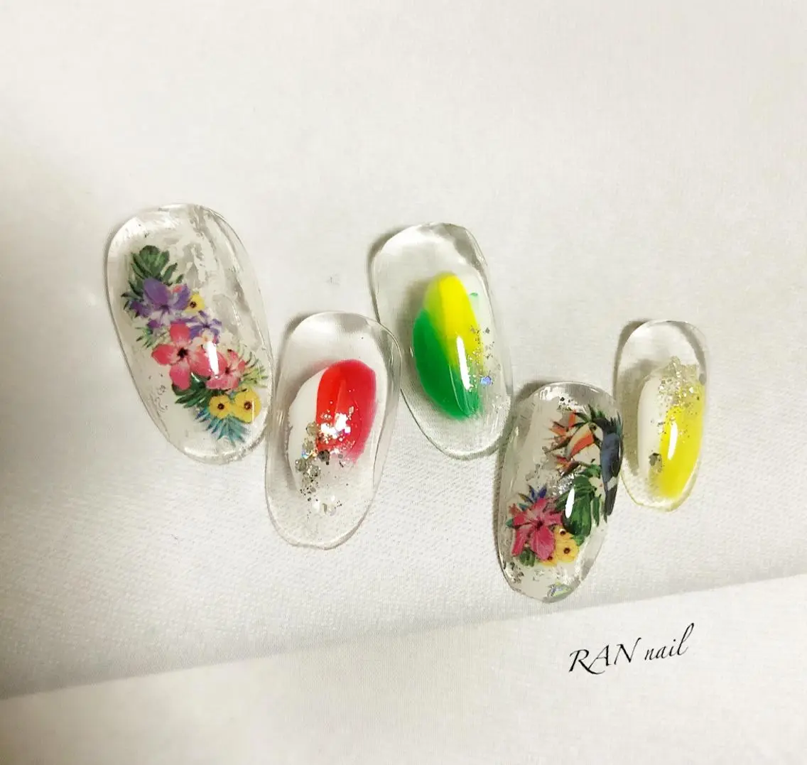 ネイル クリアネイル フラワーネイル フットネイル オフィスネイル 春ネイル RAN nailのネイルデザイン
