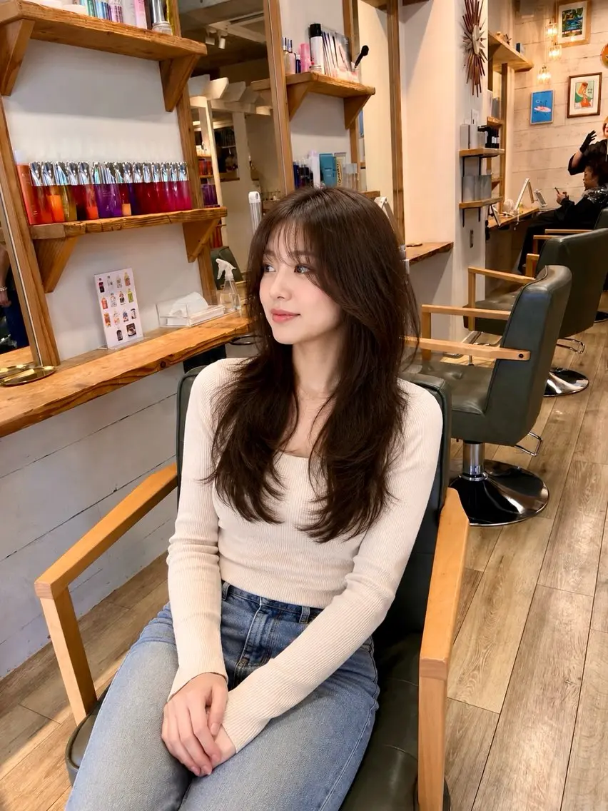 ロング 韓国風ヘア レイヤーカット ロング カット ヘアカラー トリートメント 髪質改善 高橋 勇樹のヘアスタイル