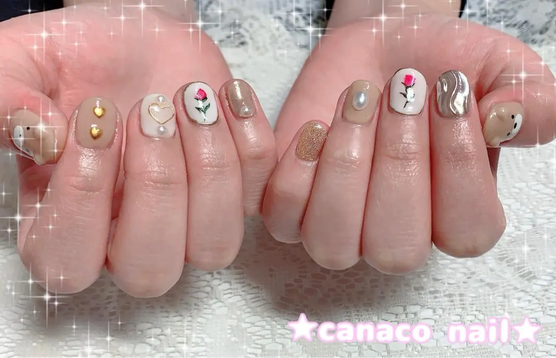 ネイル アートネイル ジェルネイル ガーリー パラジェル ストーンネイル ハンドネイル ハンドケア ベテランネイル cnc nailのネイルデザイン