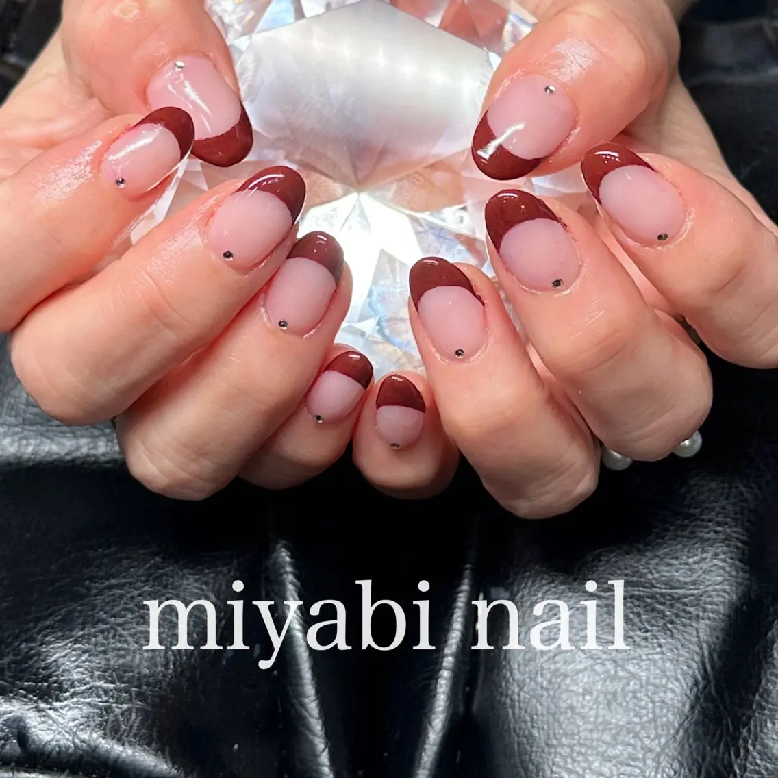 ネイル ボルドー フレンチネイル ジェルネイル 持ち込み ピンク ハンドネイル miyabi nail 桂川駅近くのネイルデザイン