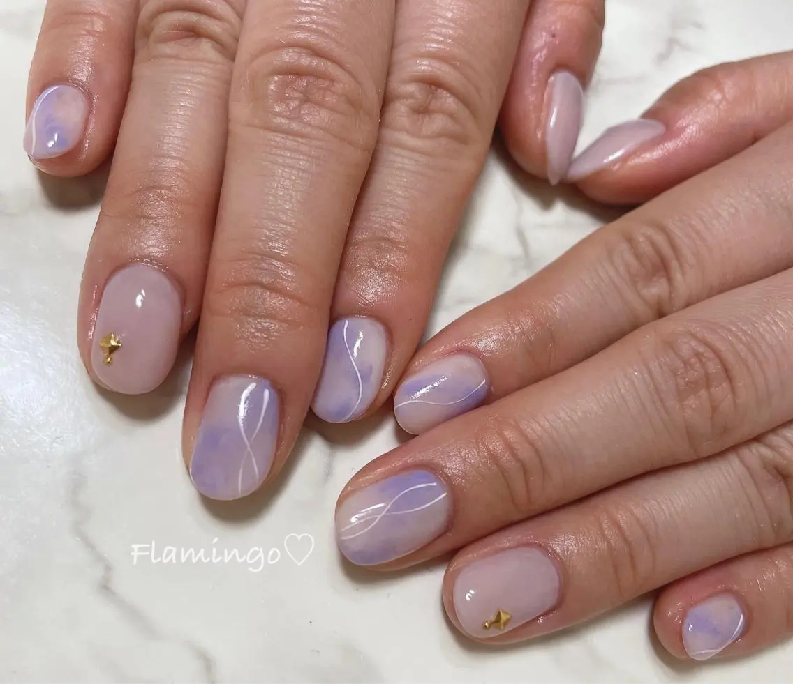 ネイル ジェルネイル ニュアンスネイル パープル シンプルネイル フィルイン／自爪育成 ／爪に優しい施術のネイルデザイン