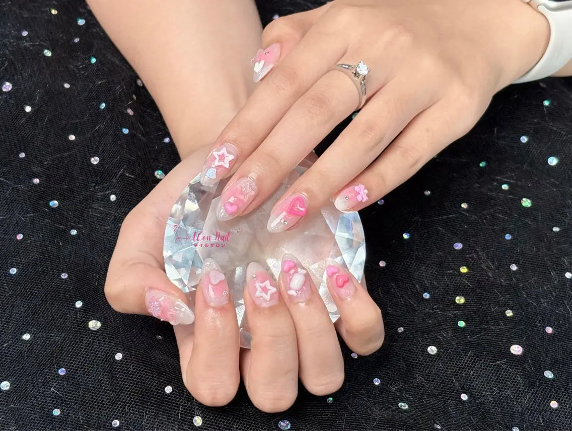 ネイル 桜ネイル 長さ出し フラワーネイル フレンチネイル ジェルネイル ハンドネイル ACon NailSalonのネイルデザイン