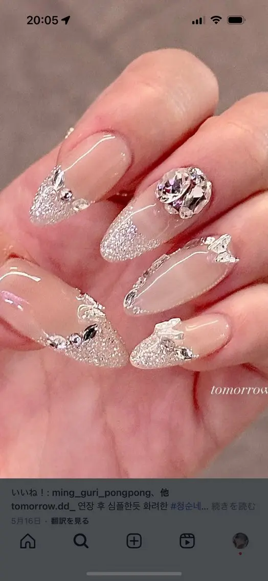 ネイル 長さ出し フレンチネイル ジェルネイル ガラスフレンチ マグネットネイル Queeens nailのネイルデザイン