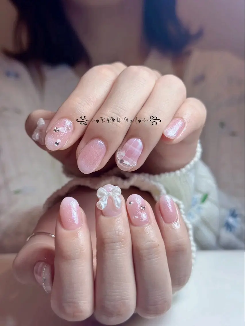 ネイル チークネイル フレンチネイル グラデーション キラキラネイル 韓国ネイル RAMU Nail 恵比寿店のネイルデザイン