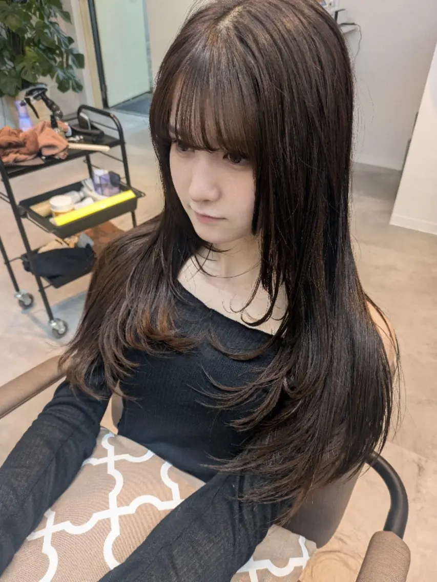 ロング カラー 顔周りカット レイヤーカット カット ヘアカラー トリートメント Ryu/ハイトーン/ レイヤーカットのヘアスタイル