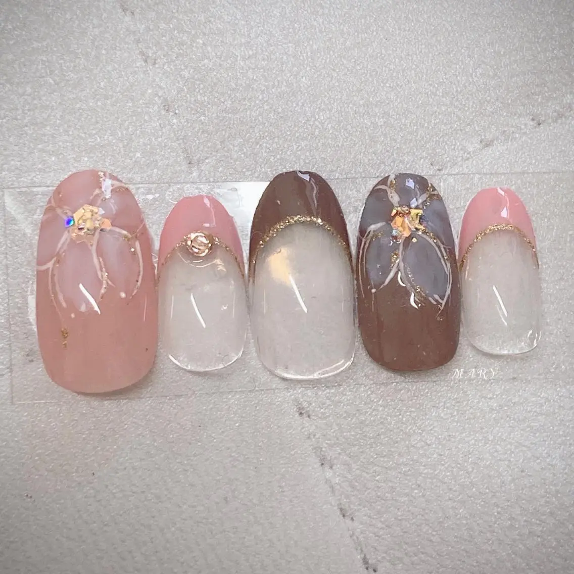 ネイル アートネイル 桜ネイル フラワーネイル フレンチネイル ニュアンスネイル ハンドネイル Mary nail .narumiのネイルデザイン