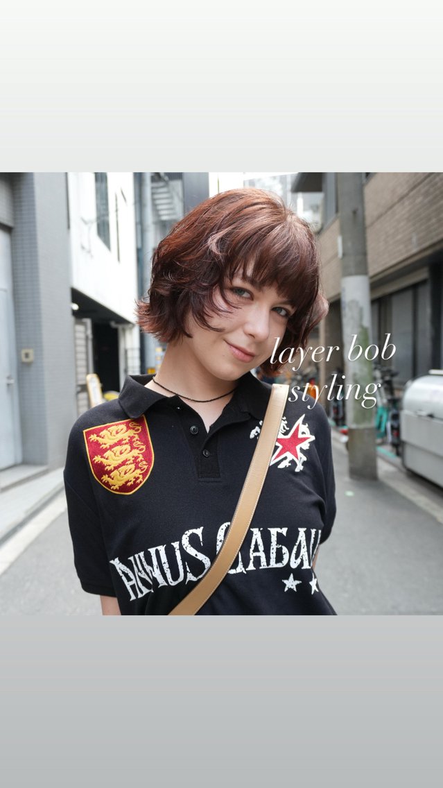 ショート ボブレイヤー ボブ レイヤーカット ヘアカラー トリートメント 艶カラー/似合わせ /髙橋恵永のヘアスタイル