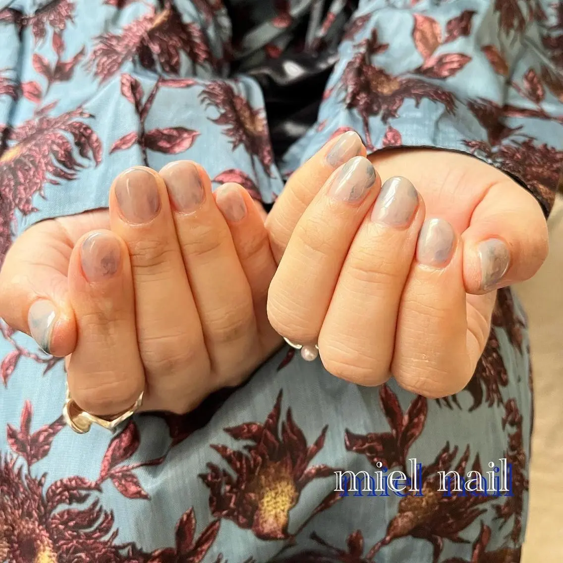 ネイル 大理石ネイル(マーブル) ネイビー ハンドネイル miel nailのネイルデザイン