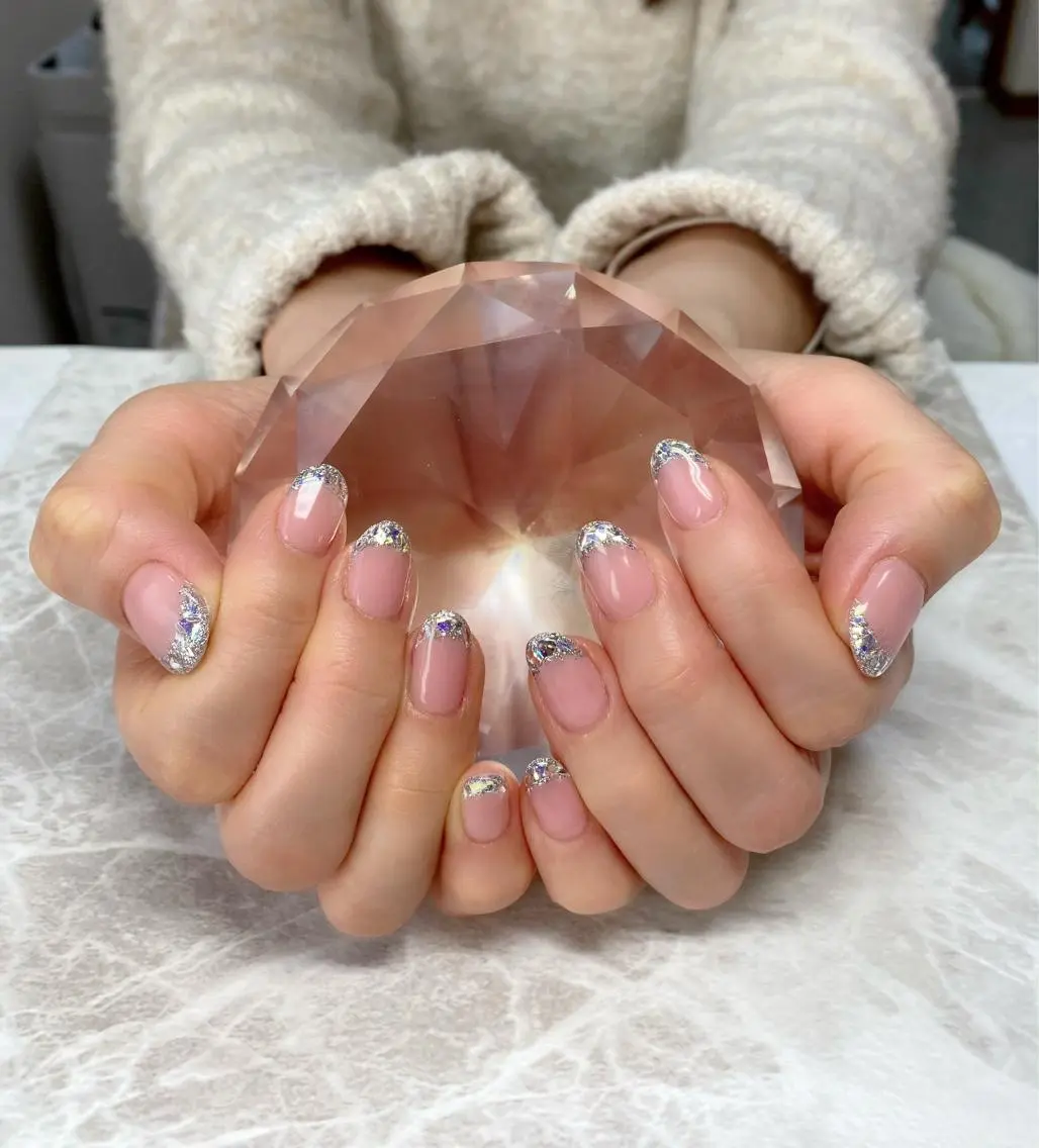 ネイル フレンチネイル ガラスフレンチ ハンドネイル ゆぴねいる yupinailのネイルデザイン
