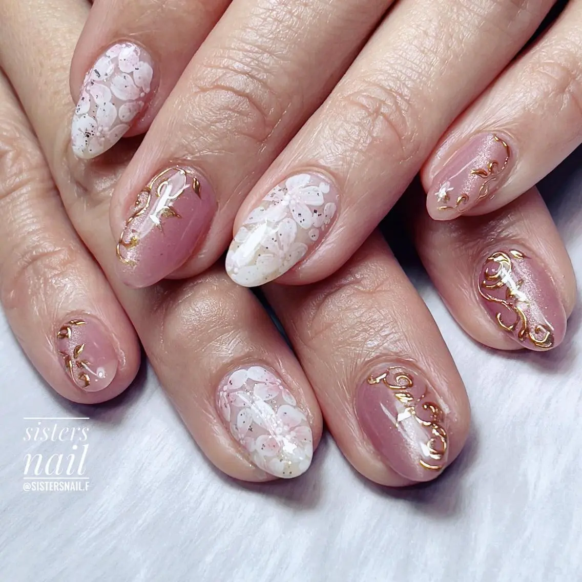 ネイル アートネイル 入学式 フラワーネイル 卒業式 レース sisters nail.fのネイルデザイン