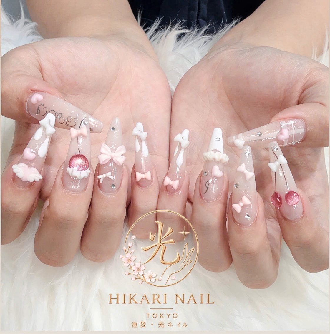 ネイル チークネイル 長さ出し フレンチネイル ガーリー ハロウィン ハンドネイル HikariNail Ikebukuroのネイルデザイン