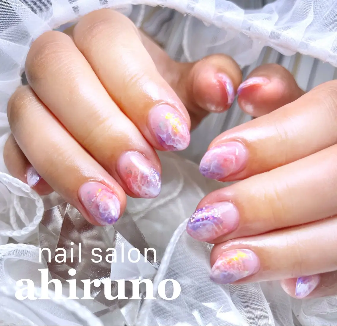 ネイル アートネイル クリアネイル ラメ(グリッター) ニュアンスネイル ショートネイル 東京あきる野市ネイル ✿ ｙｕiのネイルデザイン