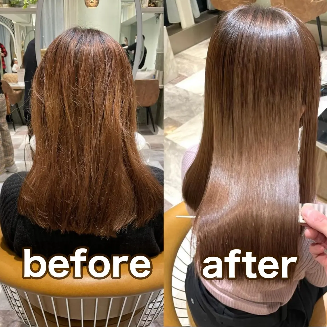 セミロング カラー カット ヘアカラー 縮毛矯正 トリートメント ブリーチなし 透明感カラー/艶髪のヘアスタイル