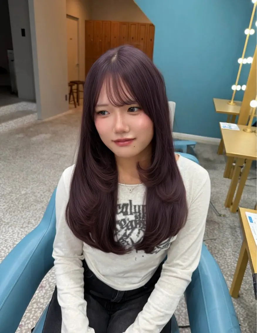ロング ロングレイヤー 顔周りカット 髪質改善 韓国風ヘア レイヤーカット カット ヘアカラー トリートメント 坂田 奈菜子のヘアスタイル