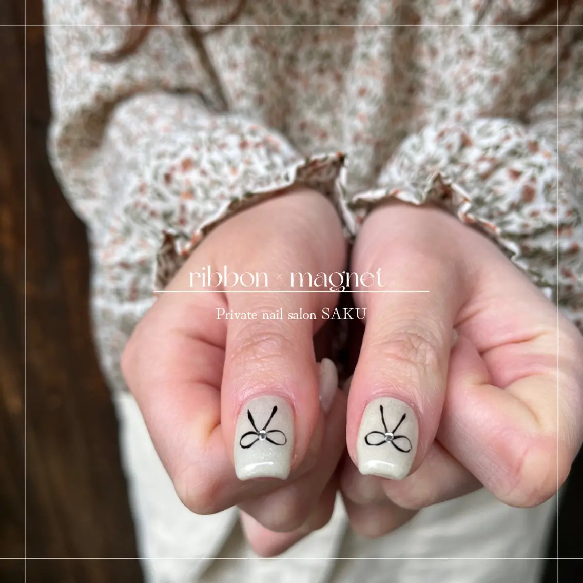 ネイル リボン SAKU nail 作島茜のネイルデザイン