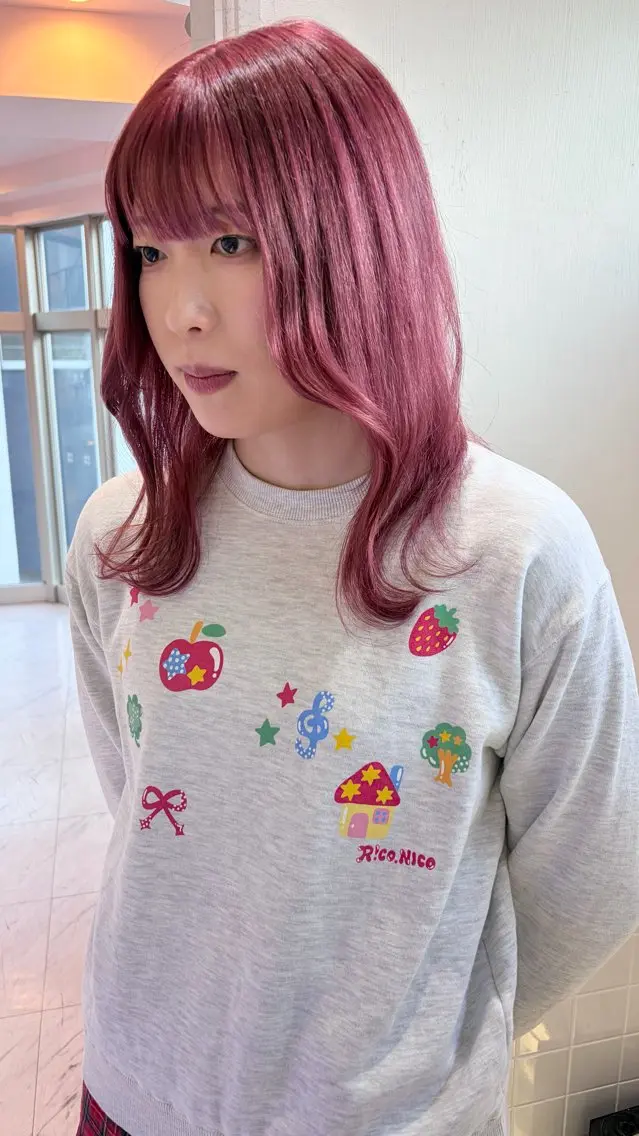 ミディアム カラー ダブルカラー ピンクカラー ローズカラー ヘアカラー トリートメント レイン🌏🍀 透明感/ハイトーンのヘアスタイル