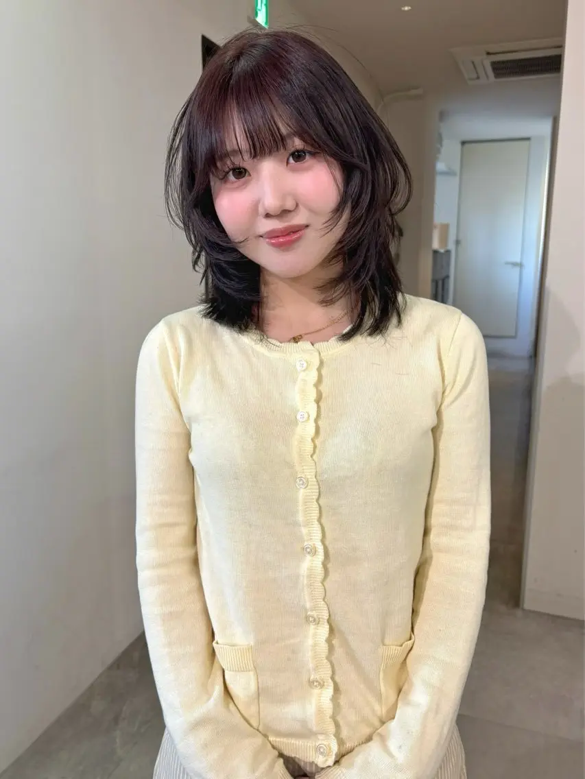 ミディアム カラー くびれヘア カット ヘアカラー mizuki/ピンク ベージュ.レイヤーのヘアスタイル