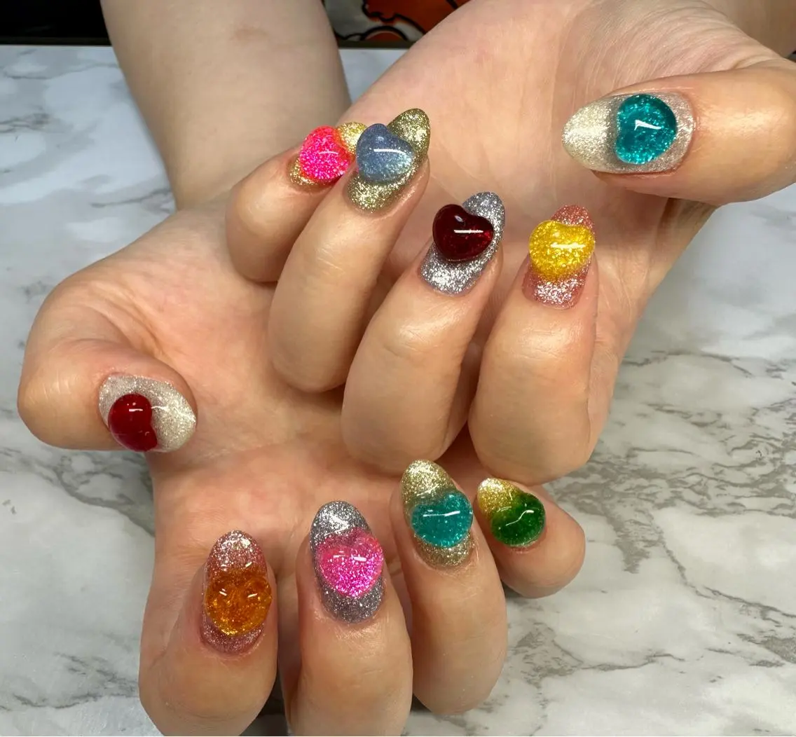 ネイル オーロラネイル ハート ラメ(グリッター) 夏ネイル Mai’s nailのネイルデザイン