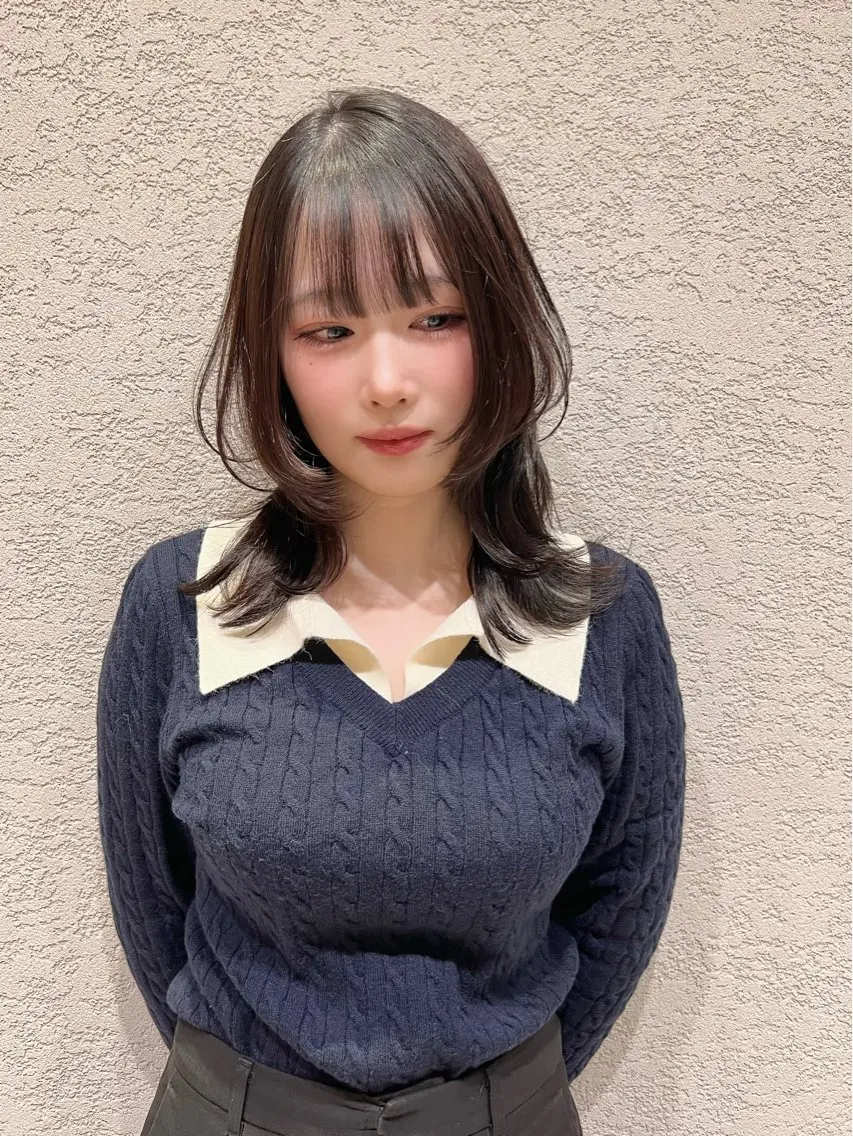 ミディアム カラー カット ヘアカラー トリートメント 興津/韓国レイヤー ダブルカラー美髪縮毛のヘアスタイル