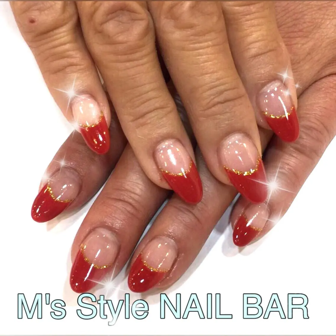 ネイル フレンチネイル ゴールド ラメ(グリッター) 赤色 M's Style NAIL BARのネイルデザイン