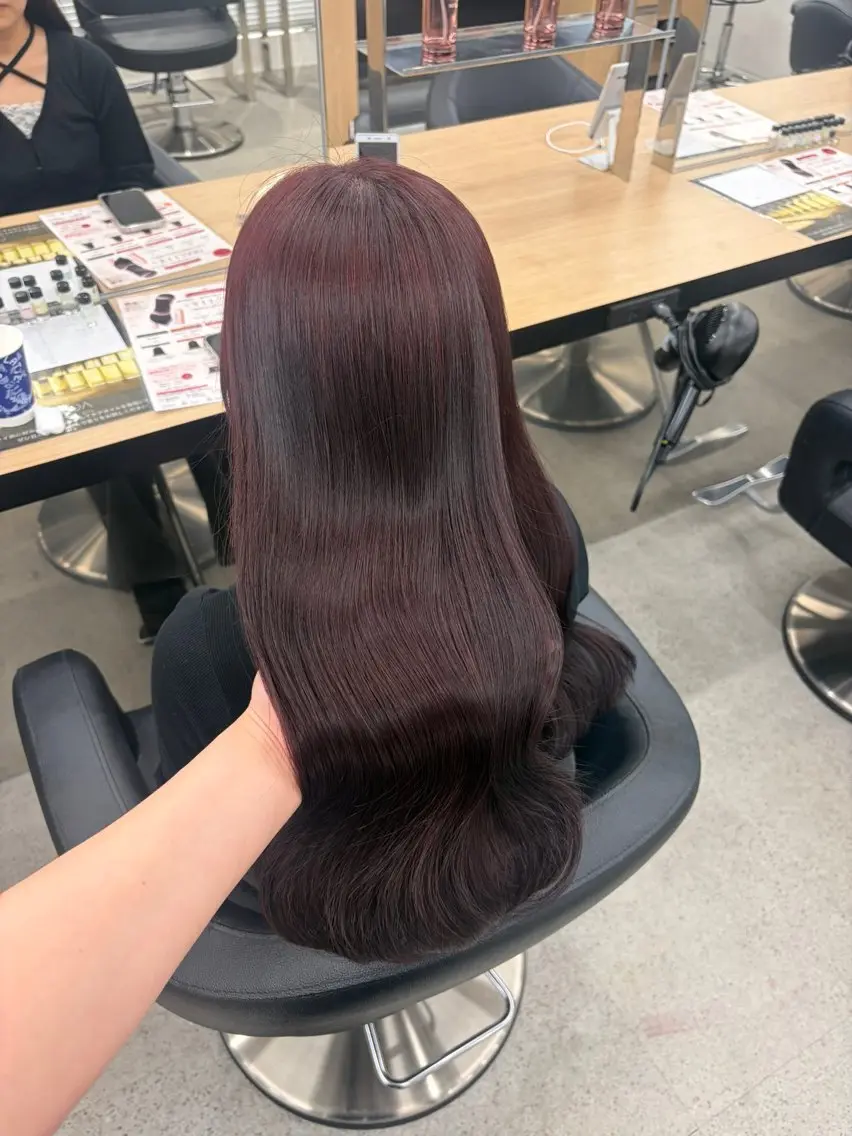 ロング カラー ブリーチ 髪質改善 トリートメント ヘアカラー 💗愛され暖色💗 ピンク/レッド💗のヘアスタイル
