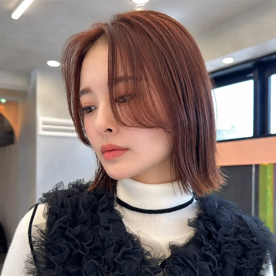 ミディアム カラー 切りっぱなしボブ ボブ カット ヘアカラー トリートメント 🩷小川大輔🩷 ボブ/インナーカラーのヘアスタイル