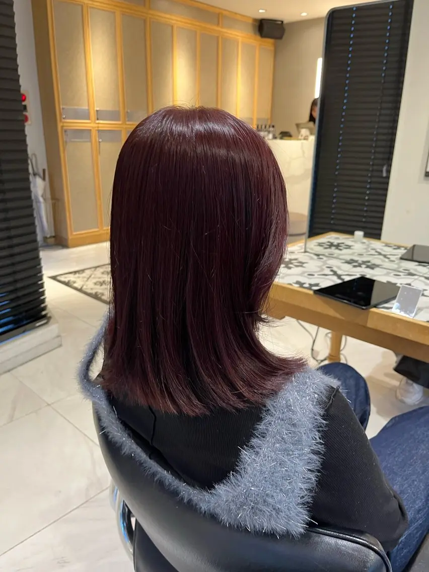 ミディアム カラー ボルドーカラー カット ヘアカラー トリートメント ナミ🩶暗髪/暖色 ❤️/透明感/縮毛のヘアスタイル