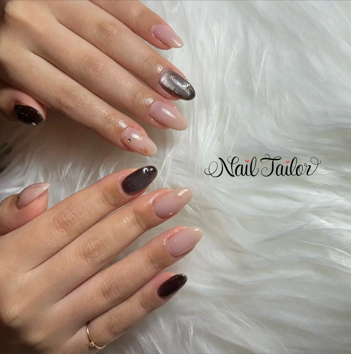 ネイル アートネイル ブラウン マグネットネイル ミラーネイル オフィスネイル ハンドネイル NailTailor ネイルテイラーのネイルデザイン