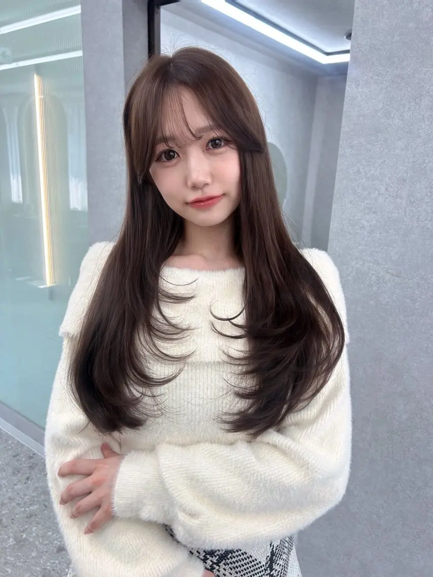 ロング 顔周りカット 髪質改善 ヨシンモリ 韓国風ヘア レイヤーカット 北橋 流空のヘアスタイル