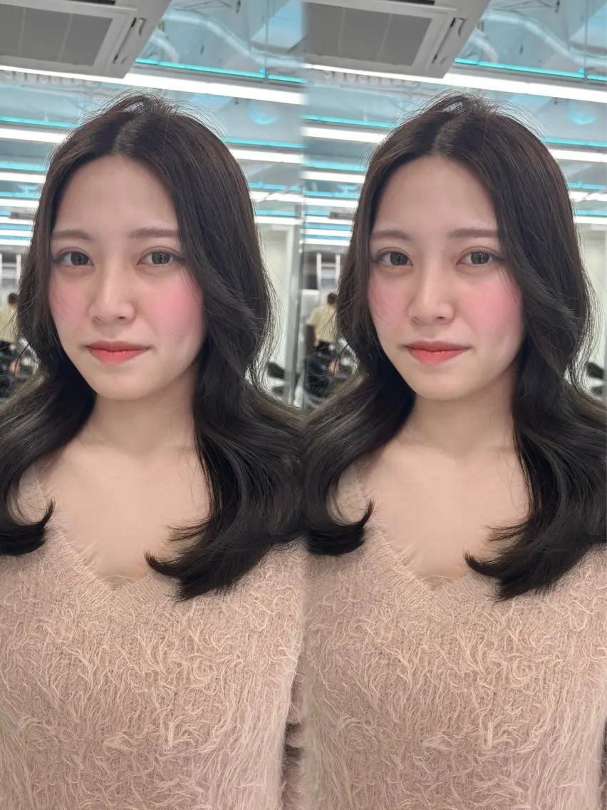 ロング カット ヘアカラー 顔まわりレイヤー/諒 オリーブカラー/天神のヘアスタイル