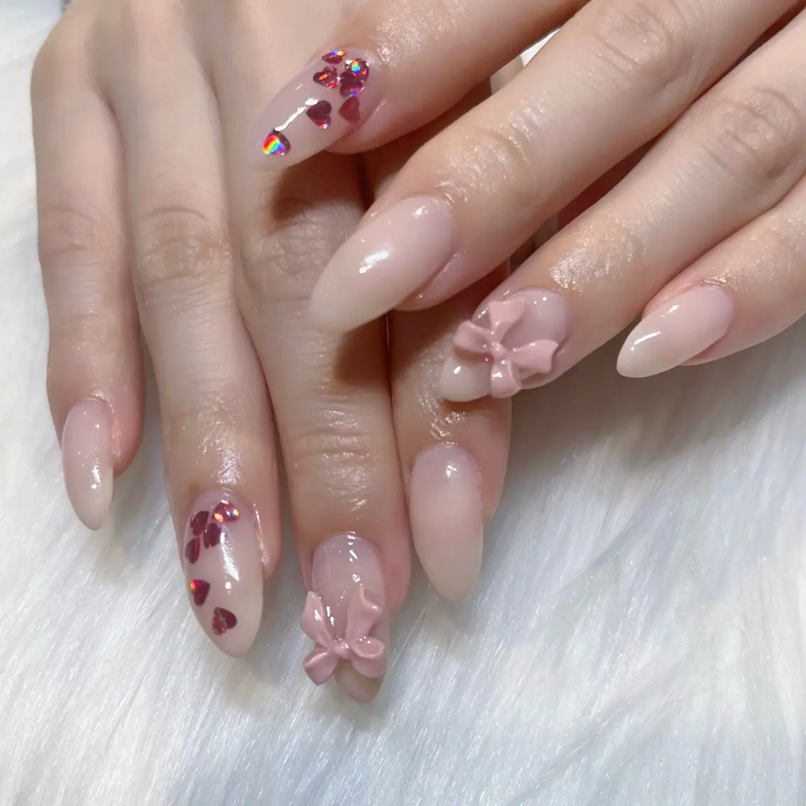 ネイル アートネイル ガーリー 韓国ネイル 持ち込み ワンホンネイル KOKONA 🎀のネイルデザイン