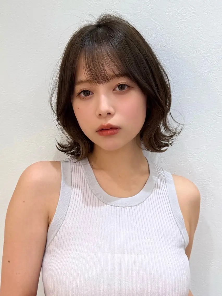 ミディアム カット ヘアカラー トリートメント 新宿/髪質改善/ボブ 韓国レイヤー大重聖斗のヘアスタイル