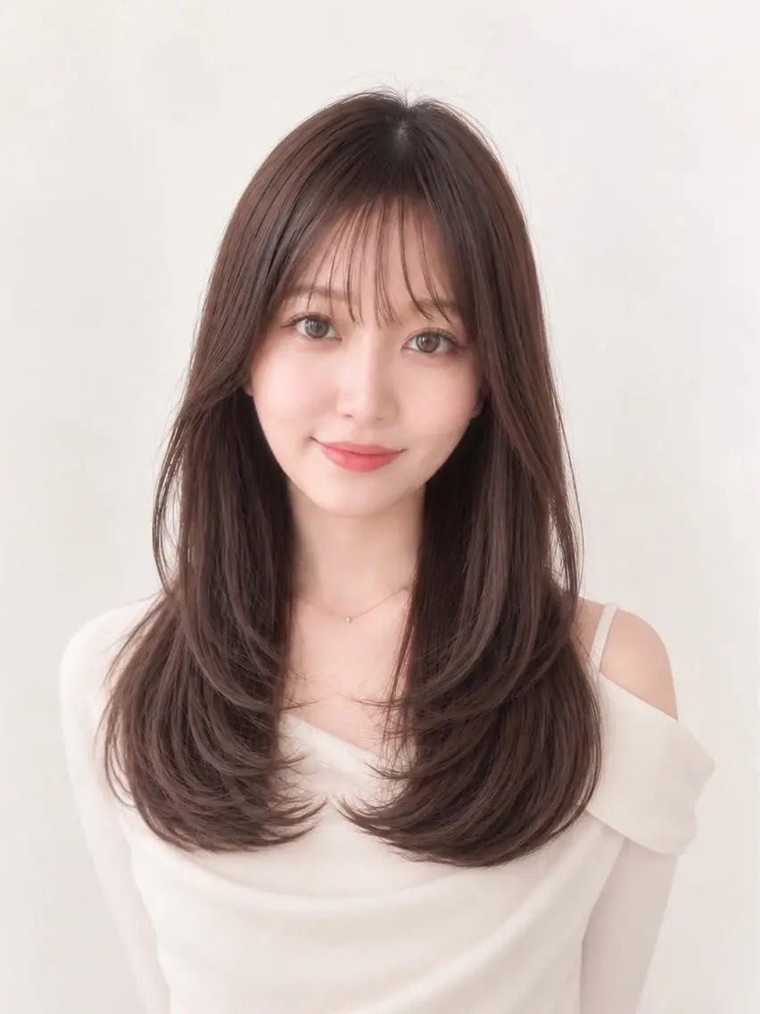 ロング ロングレイヤー レイヤーカット ロング 小顔カット カット ヘアカラー トリートメント 🧡くびれヘア/前髪 顔周り🧡久原結衣のヘアスタイル