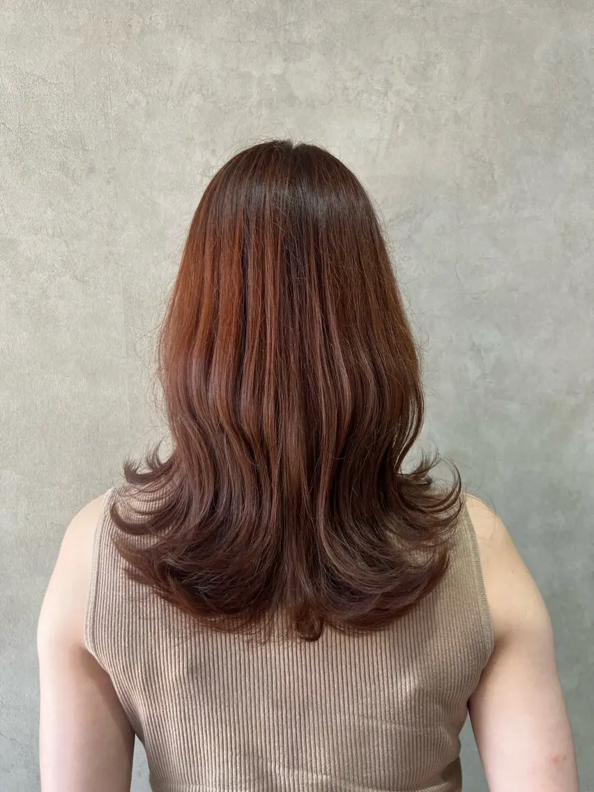 セミロング オレンジブラウン ヘアカラー 鶴ヶ峰/メンズカット 🌿ナンバアオイ🌿のヘアスタイル