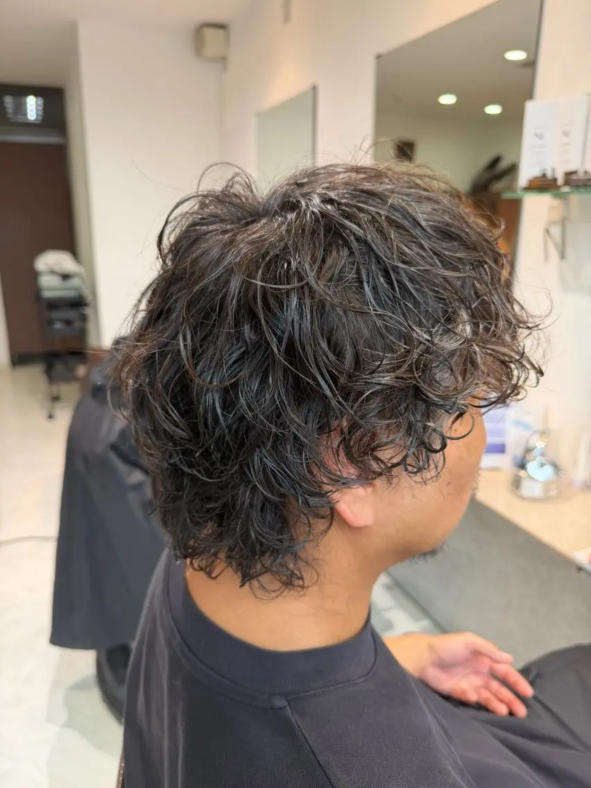 ミディアム パーマ メンズ ミディアムパーマ メンズパーマ メンズウルフカット レイヤーカット ウルフカット REALCE吉祥寺 大木拓瑞のヘアスタイル