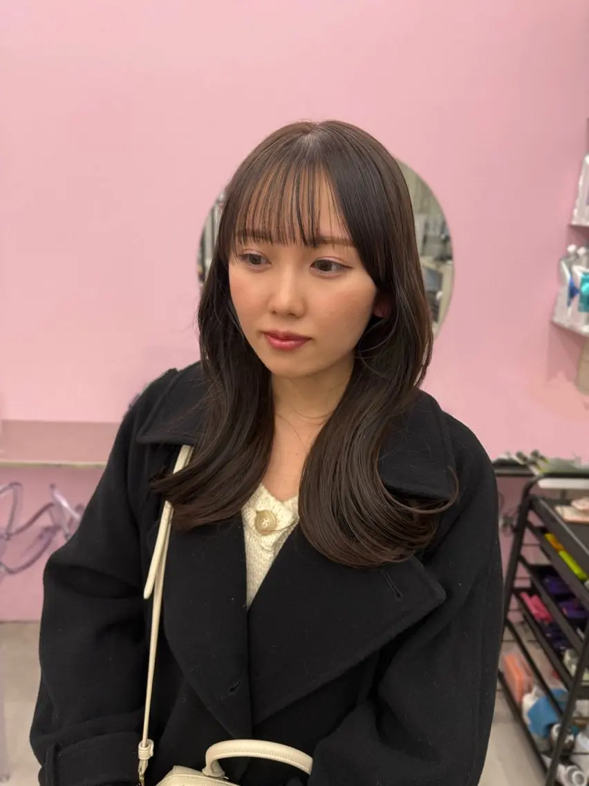 セミロング カット ヘアカラー トリートメント 髪質改善×ブリーチ なしカラー/桃愛のヘアスタイル