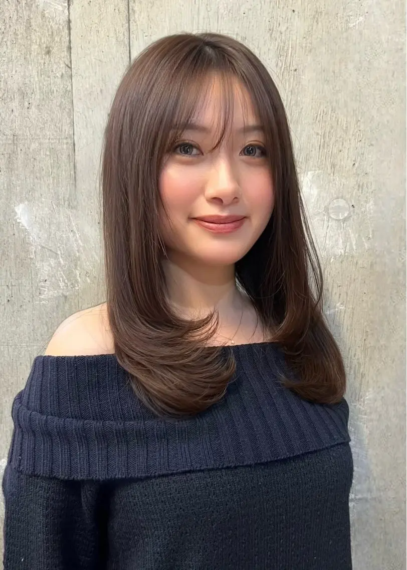 ミディアム カラー アッシュ アッシュブラウン ブラウンカラー 透明感カラー ヘアカラー 坂本 かやのヘアスタイル
