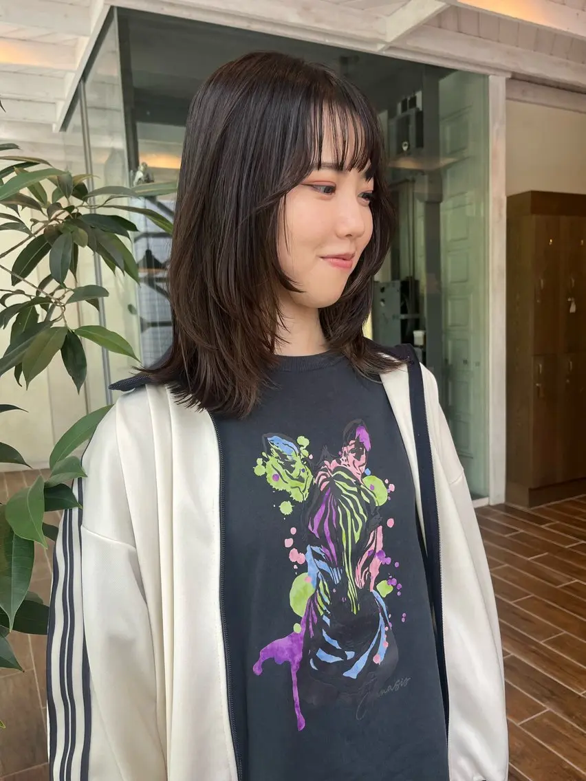 ミディアム 顔周りカット カット 酸性ストレート/ 暖色カラー/ココネのヘアスタイル