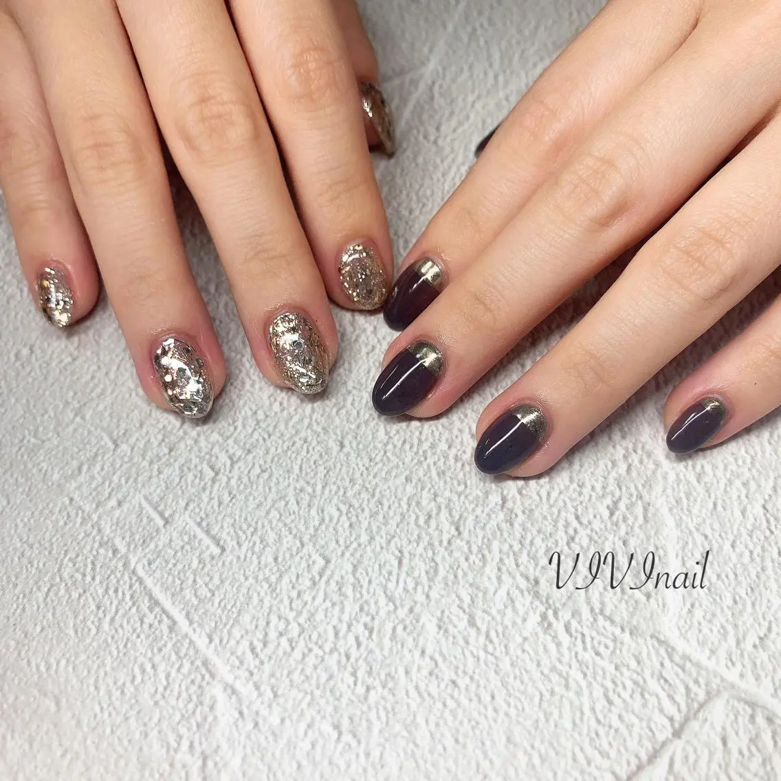 ネイル フレンチネイル ミラーネイル 逆フレンチ ハンドネイル vivi nailのネイルデザイン
