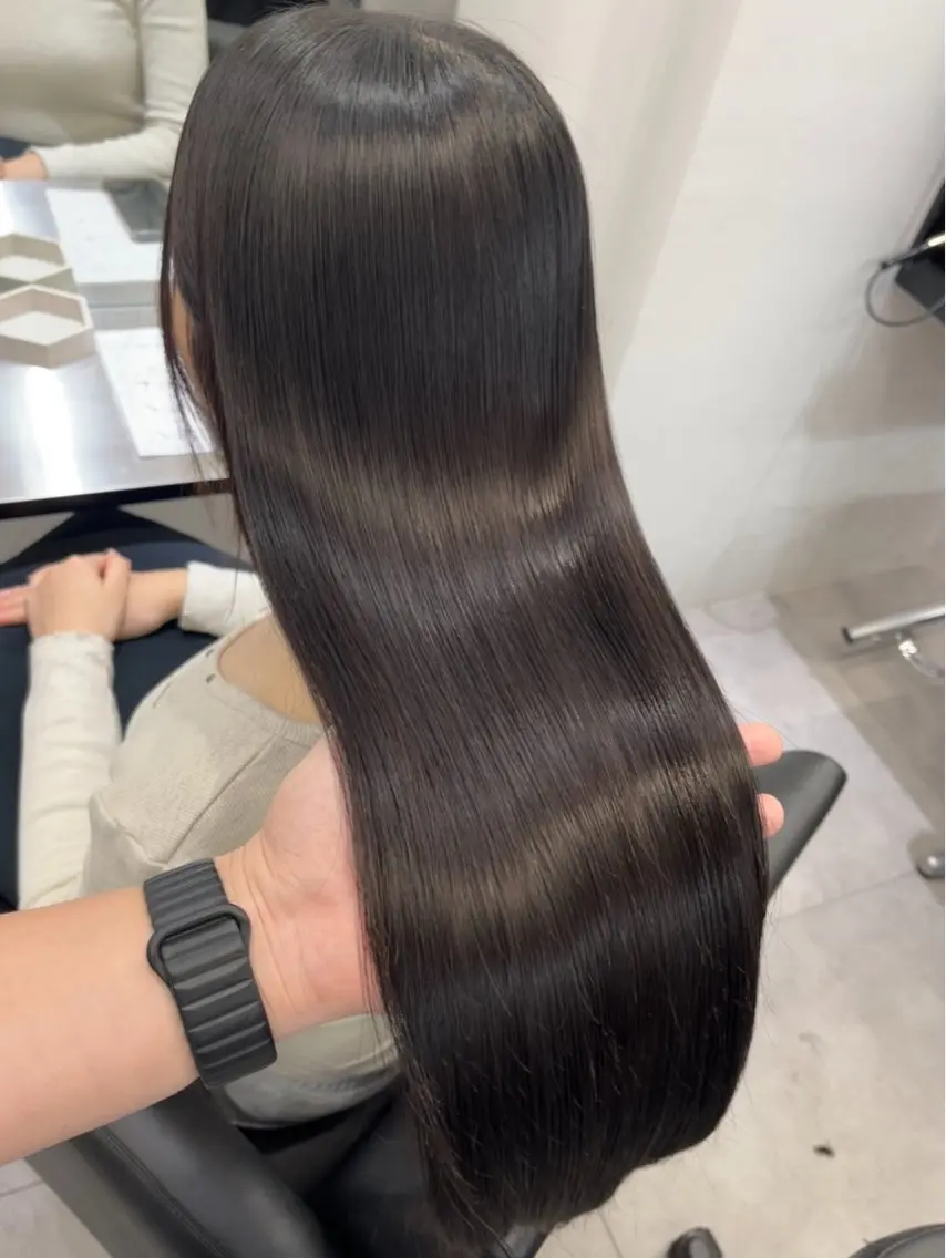 ロング カット ヘアカラー 縮毛矯正 トリートメント 髪質改善/縮毛矯正 梅田茶屋町/西尾祐作のヘアスタイル